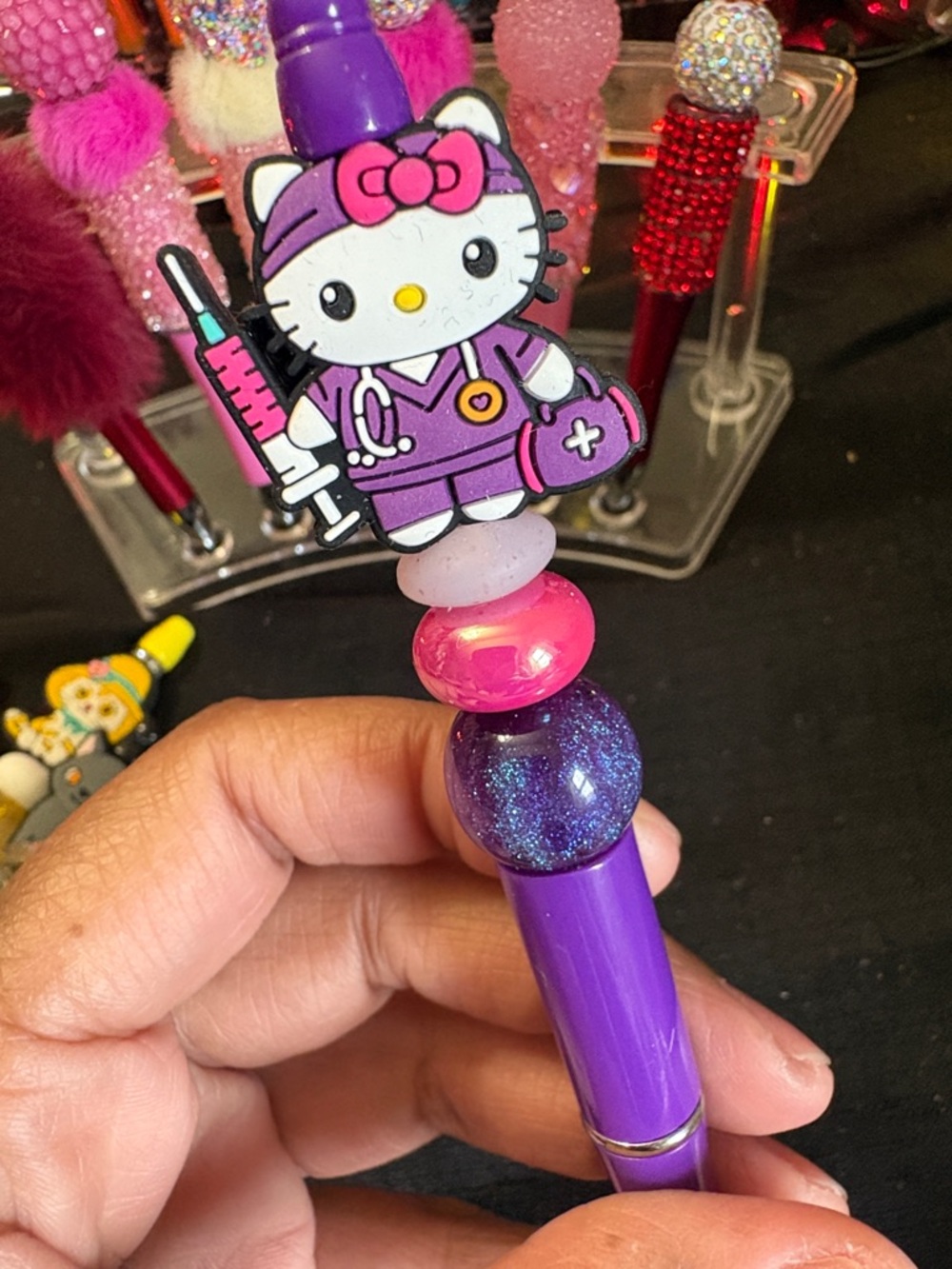 Hello Kitty Purple Nurse Pen with Pink Beads